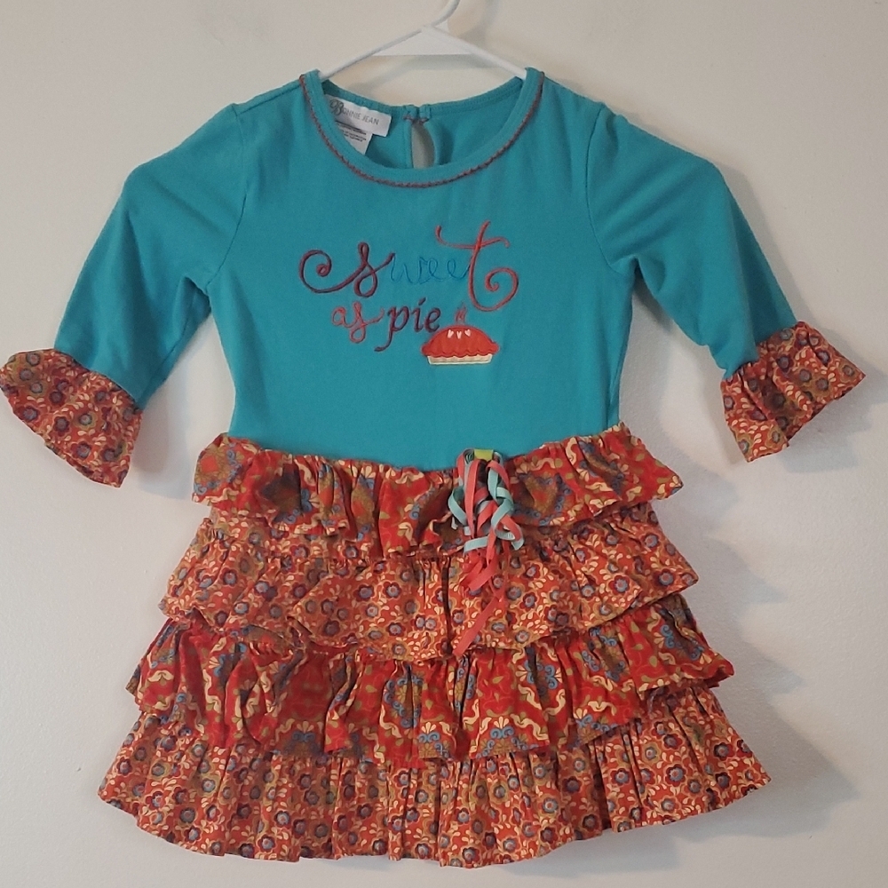 Bonnie Jean Autumn "Sweet As Pie" Tiered Girls Dress Longsleeve Top Size 6X